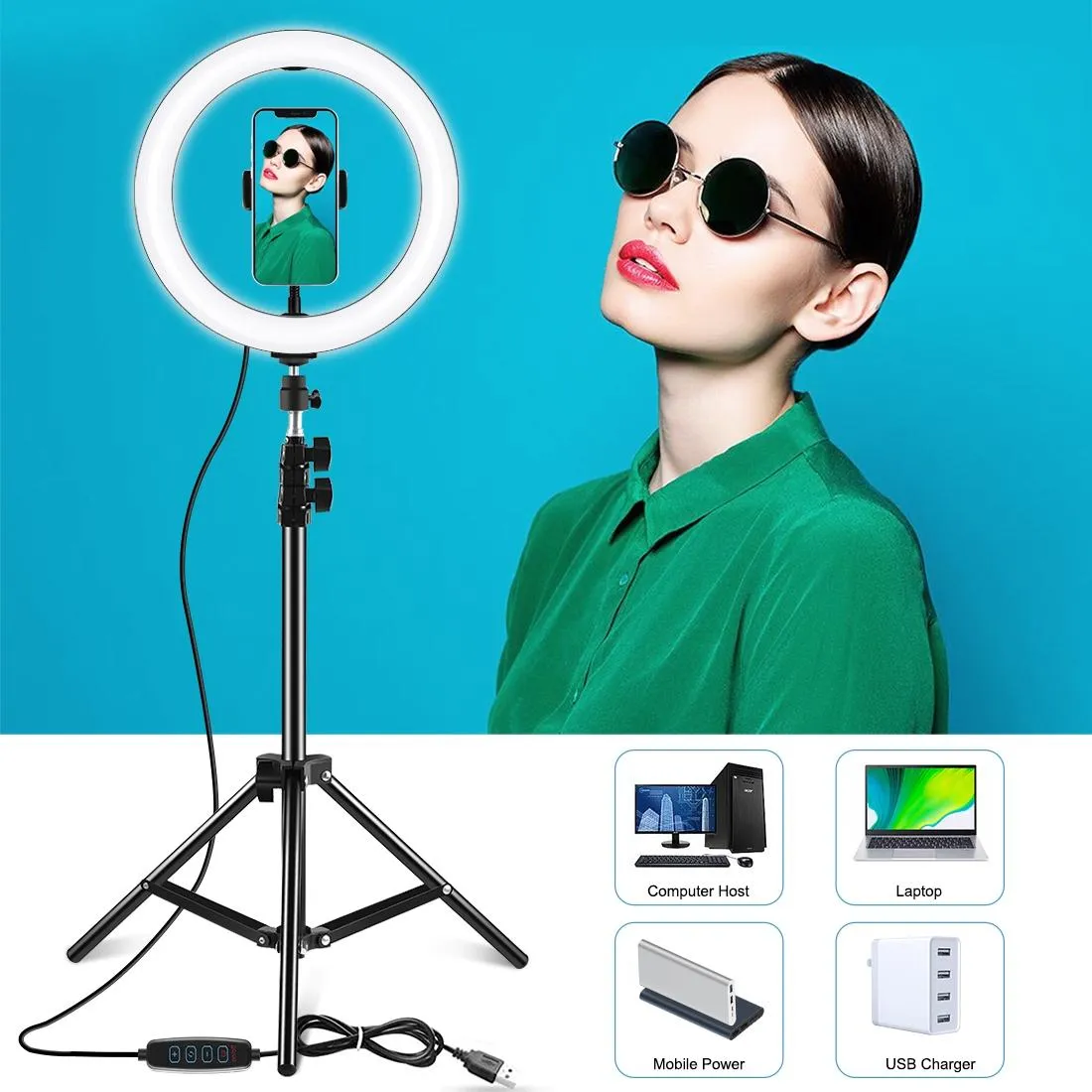10.2" LED Ring Light with 1.1m Tripod for Vlogging & Live Streaming