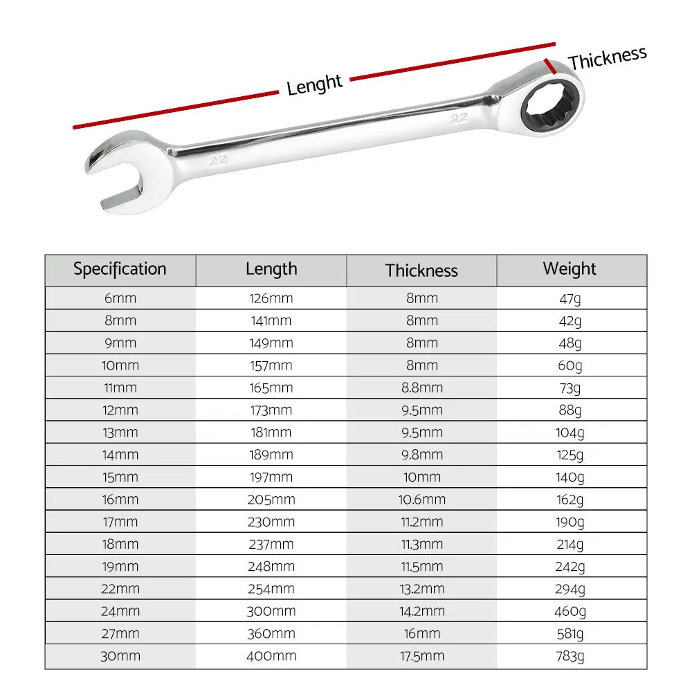 17pcs Ratchet Spanner Set | Metric | 6MM-30MM