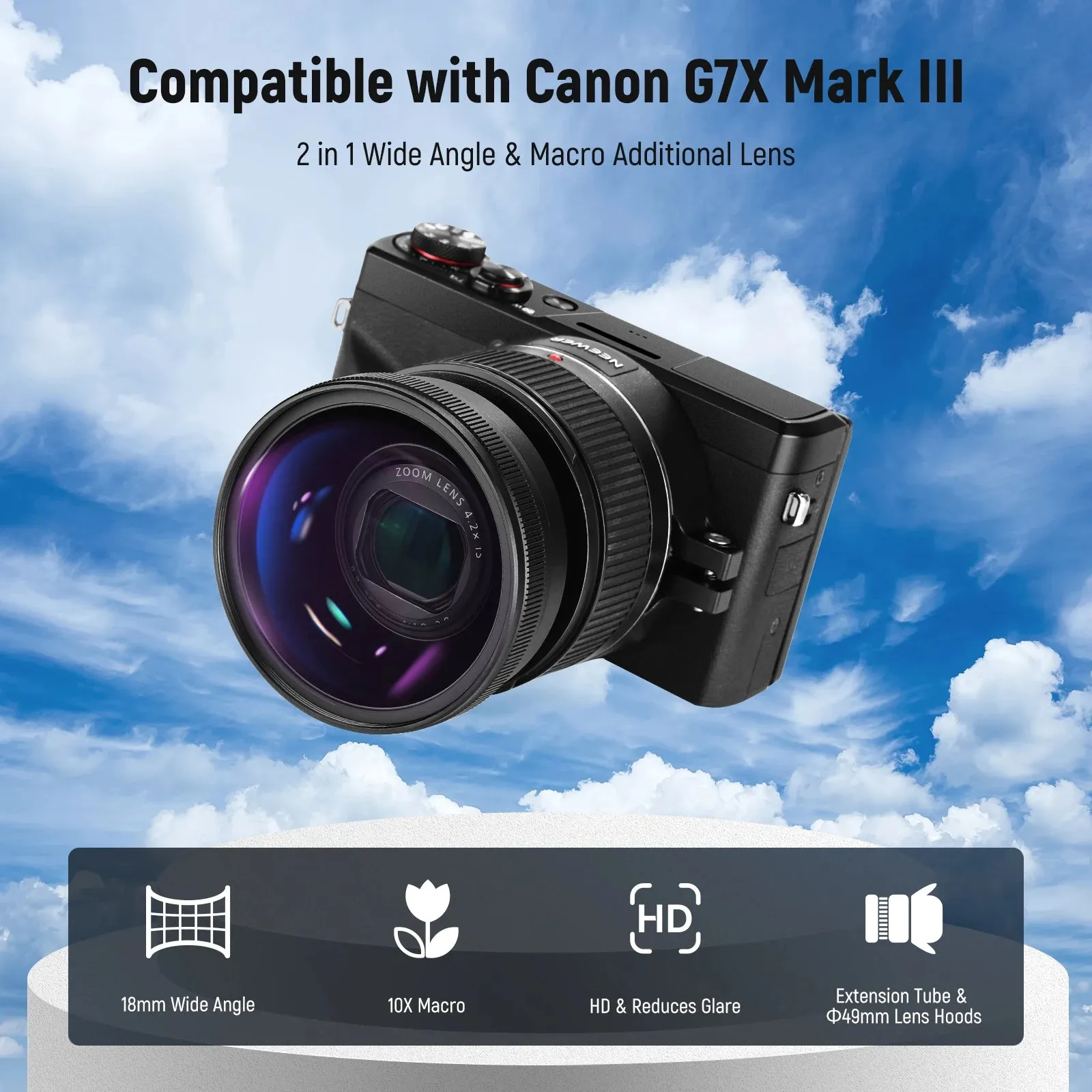 18mm Hd Wide Angle & 10x Macro Lens for Canon G7x Mark Iii Camera
