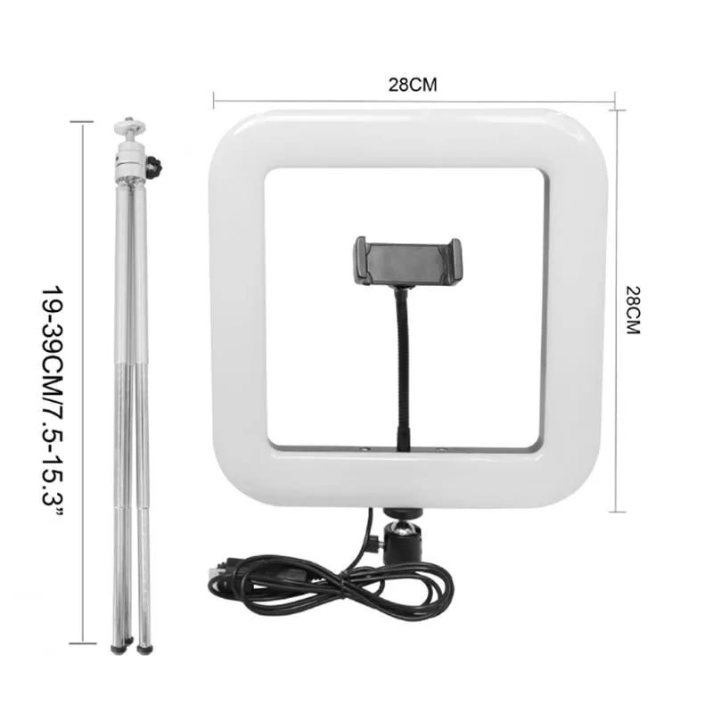 28cm Dimmable LED Square Light with Tripod for Mobile Phone Live Streaming