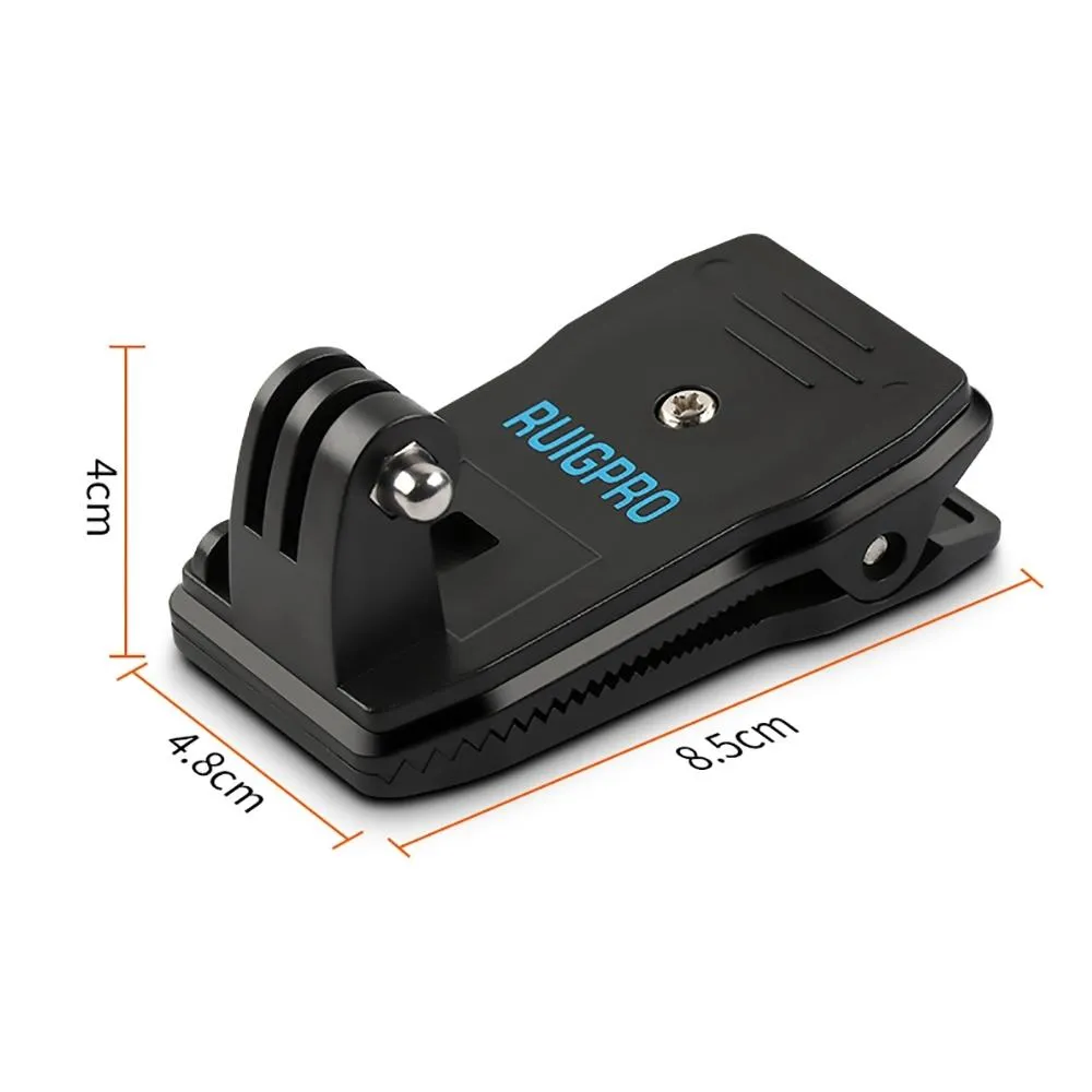 360 Degree Backpack Mount for Gopro Dji and Other Action Cameras - Rotating Clip Clamp