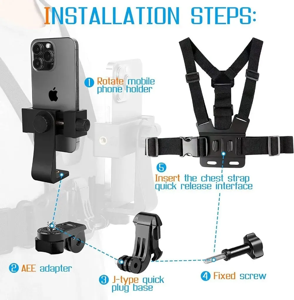 Adjustable Phone Clip with Chest Strap for Sport Camera