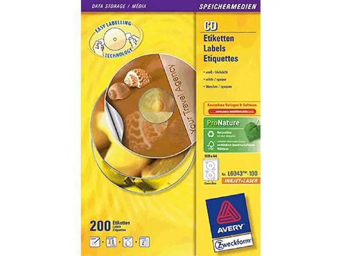 Avery CD Labels, 117 mm [200 Labels] for Laser & Inkjet Printers [L6043-100]