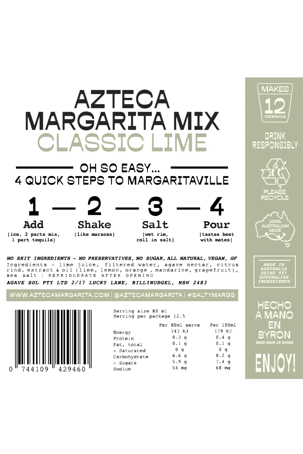 AZTECA CLASSIC LIME MARGARITA MIX   BADASS SALT