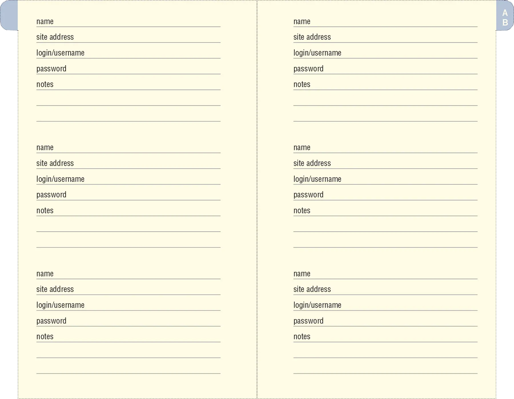 Blue Agate Internet Address & Password Logbook