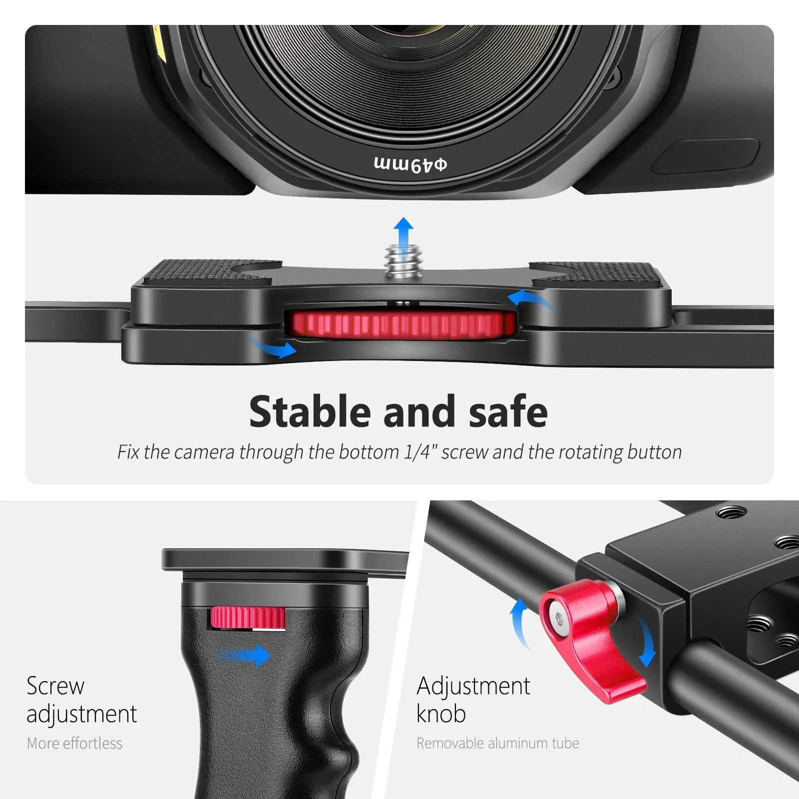 Camera Video Cage Kit with Top Handle & Dual Hand Grip for Dslr Cameras