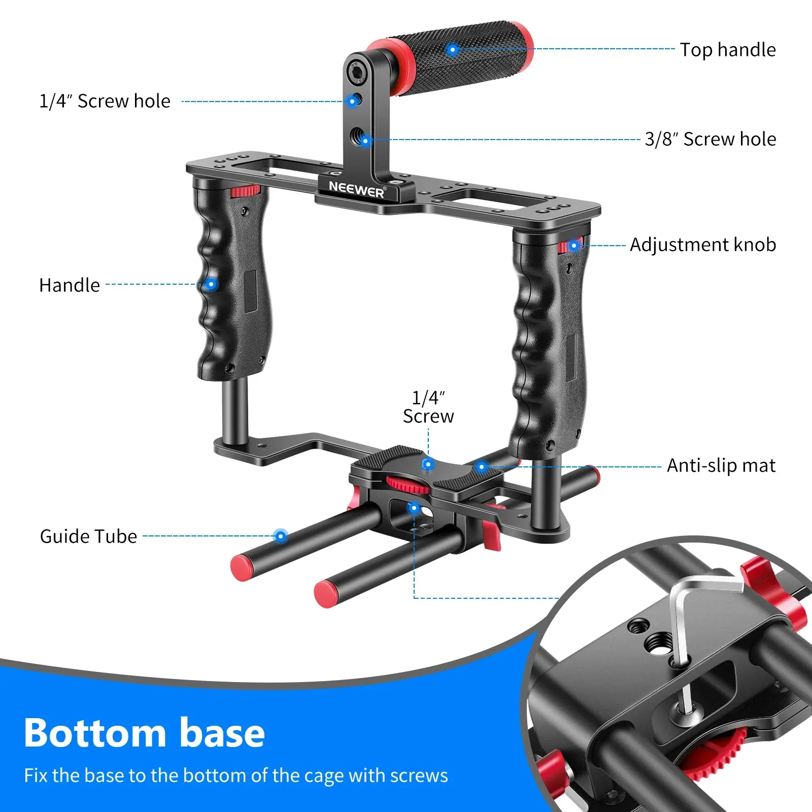 Camera Video Cage Kit with Top Handle & Dual Hand Grip for Dslr Cameras