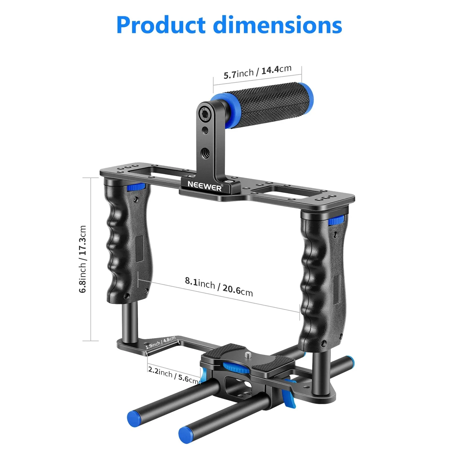 Camera Video Cage Kit with Top Handle & Dual Hand Grip for Dslr Cameras