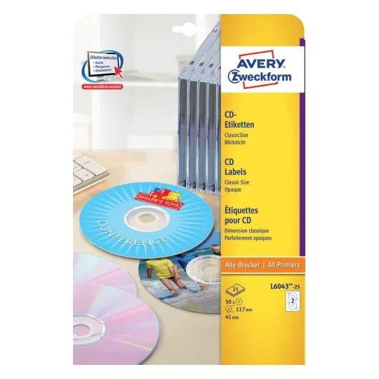 CD Labels ClassicSize Ø 117 mm, Inkjet, Colour Laser, B/W Laser, Copier, ClassicSize