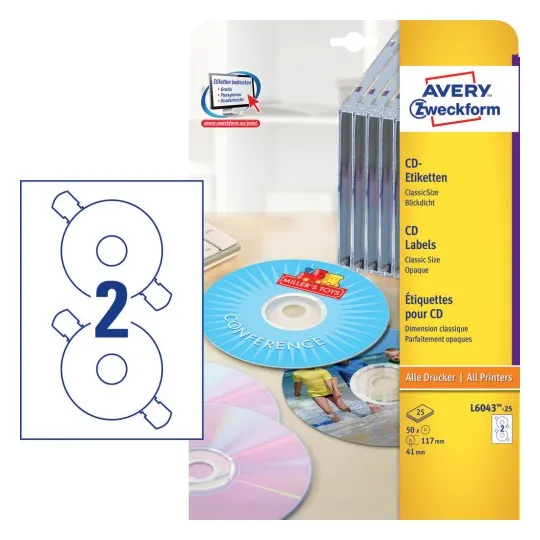 CD Labels ClassicSize Ø 117 mm, Inkjet, Colour Laser, B/W Laser, Copier, ClassicSize