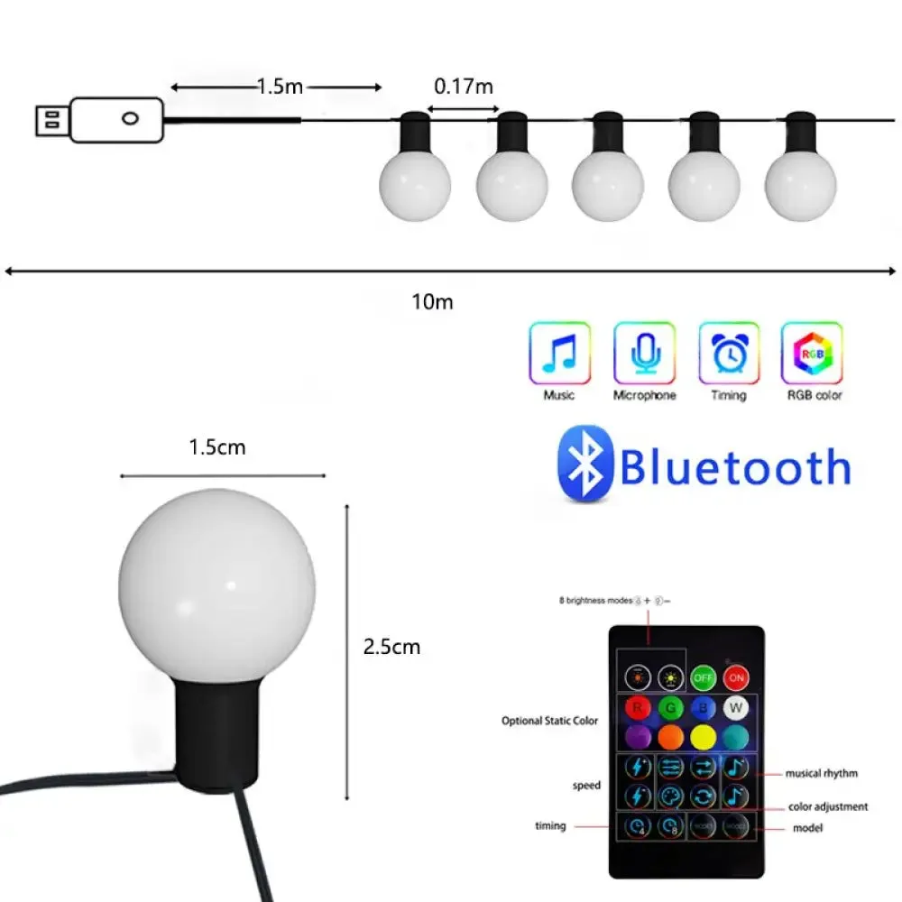 Christmas Light Smart Bluetooth Led Fairy Ball Festoon Lamp Indoor Outdoor Decoration for Home Party Garden Navidad