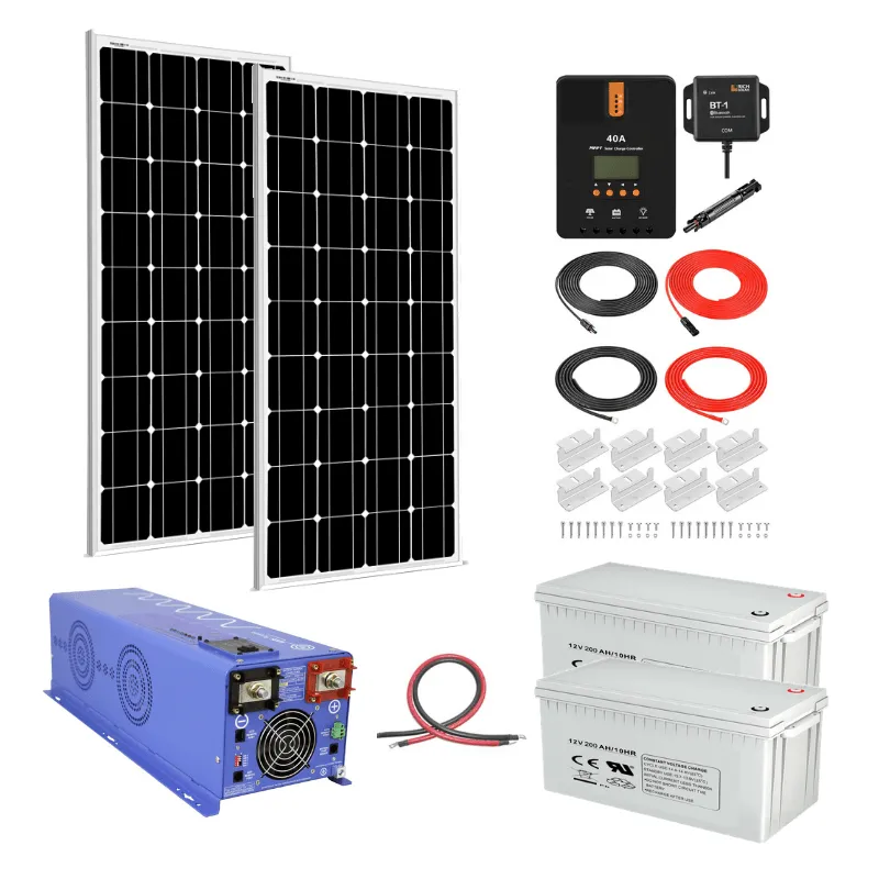 Complete Off-Grid Solar System - 4,000 Watt 12VDC Inverter/Charger 120/240V Output   400 Watts Solar | [OGK-8]