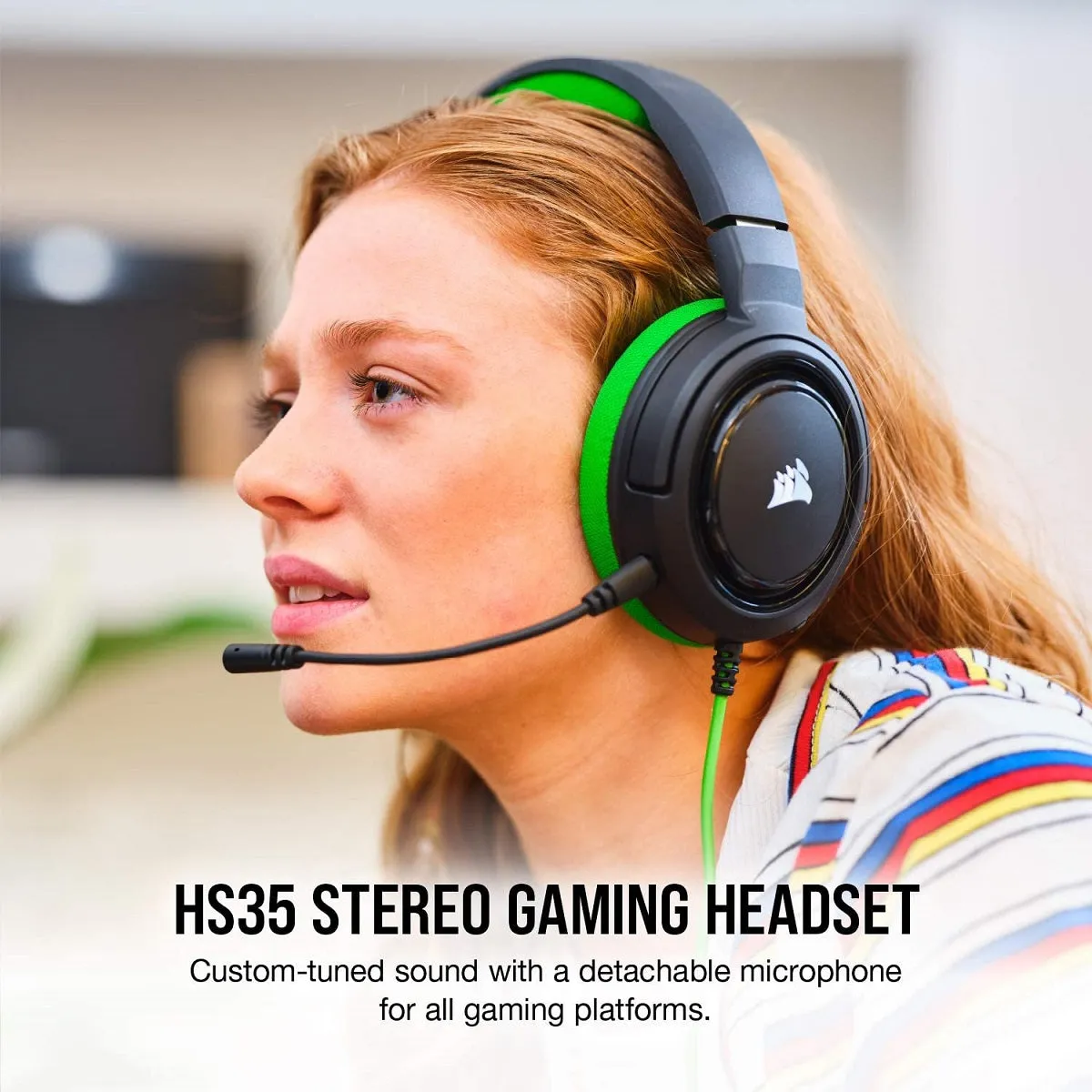 Corsair Headset HS35 - Stereo Gaming Headset - Memory Foam Earcups - Headphones Designed for Xbox One and Mobile - Green