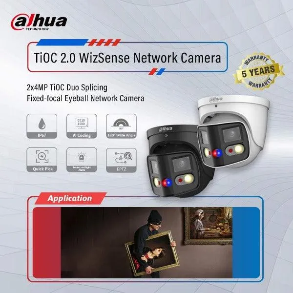 Dahua 2x4MP TIOC 2.0 Active Deterrence Turret Fixed Camera, DH-IPC-PDW3849-A180-AS-PV-ANZ