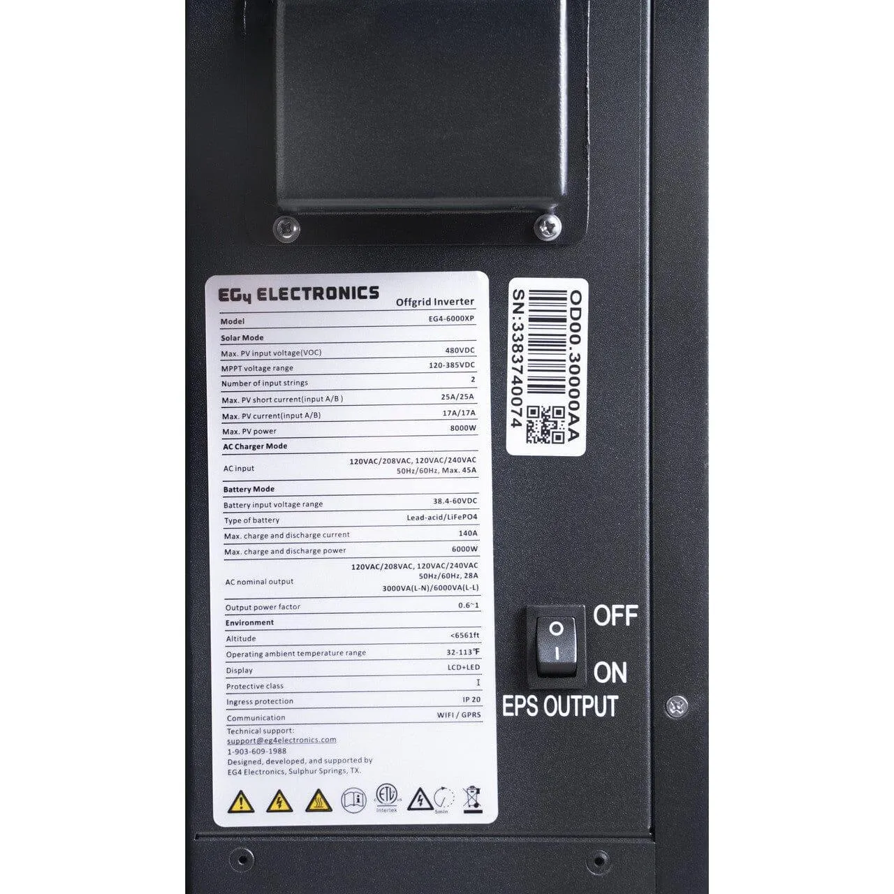 EG4 6K XP Off-Grid Inverter | 8,000W PV Input | 6,000W Output | 48V 120/240V Split Phase | All-In-One Solar Inverter