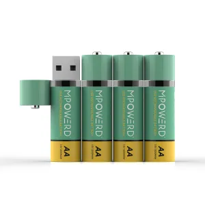 Mpowerd VIRI USB Rechargeable AA Batteries - 4 Pack