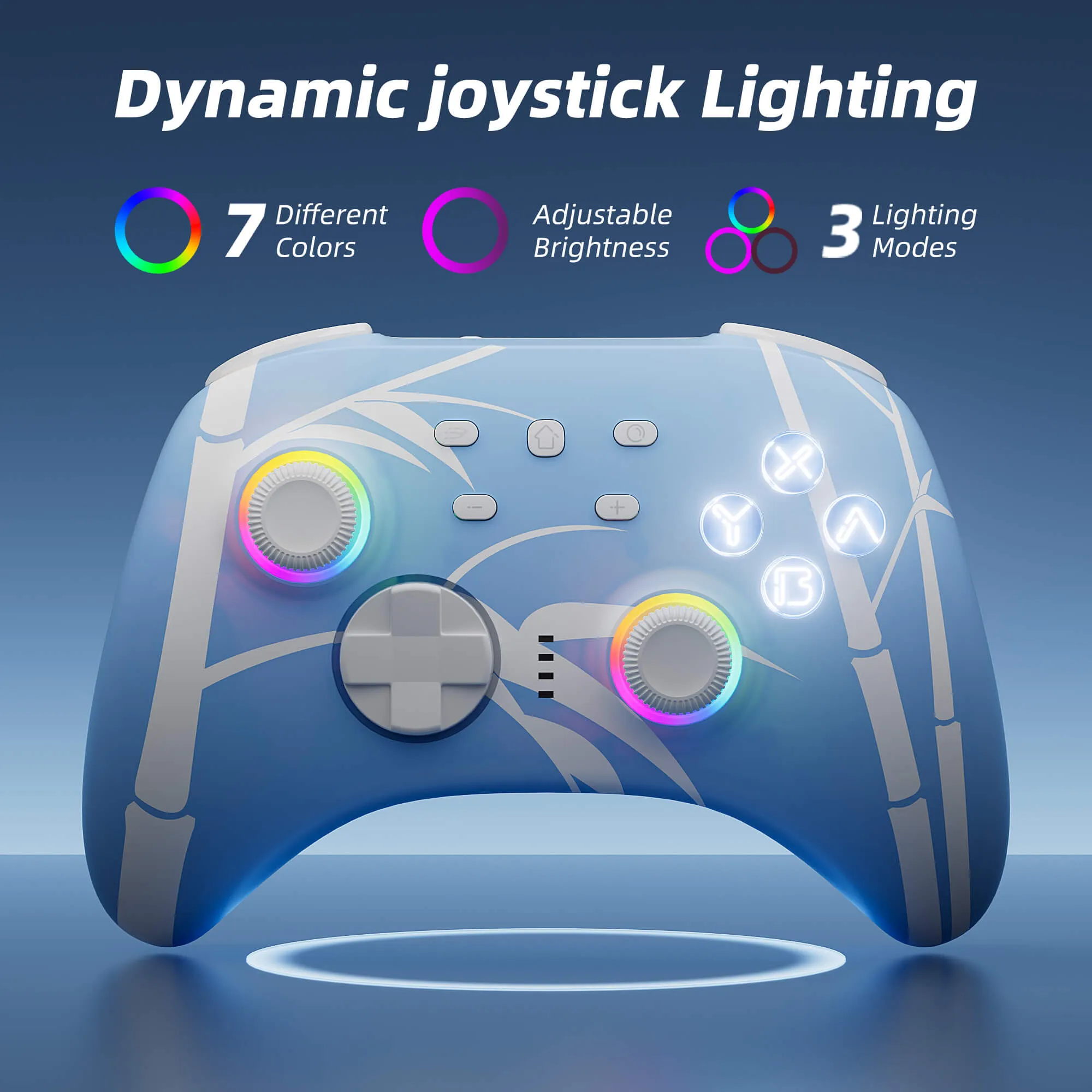 Mytrix Wireless Pro Controllers with Hall Effect Joysticks/Hall Trigger (No Drift), Blue Bamboo Bluetooth RGB Controller for Nintendo Switch/Lite/OLED, Windows PC, Steam, Steam Deck, iOS and Android devices