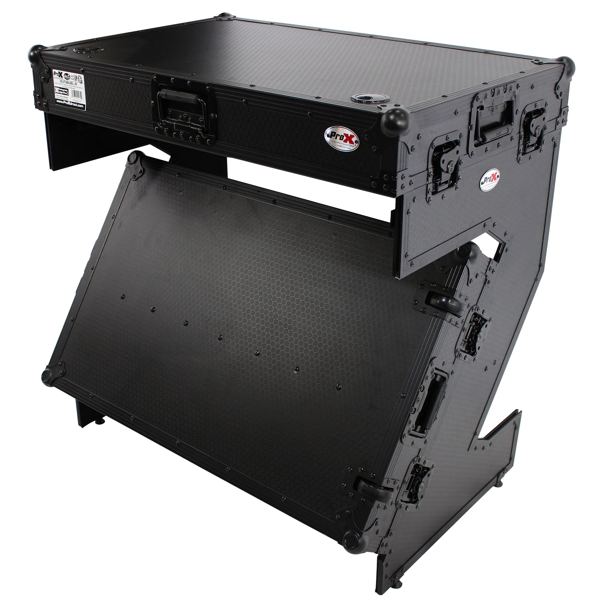 ProX XS-ZTABLEBL JR DJ Z-Table® Junior Workstation | Portable Compact Flight Case Table | W/Handles & Wheels | Black on Black