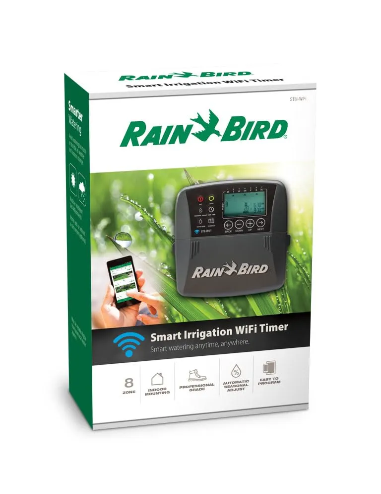 Rain Bird ST8I-2.0 Smart Indoor WiFi Sprinkler/Irrigation System Timer/Controller, WaterSense Certified, 8-Zone/Station, Compatible with Amazon Alexa