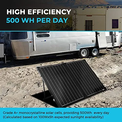 Renogy 100 Watt 12 Volt Portable Solar Panel with Waterproof 20A Charger Controller Foldable 100W Solar Suitcase with Adjustable Kickstand for Power Station, 100W Panel-20A Controller, Black