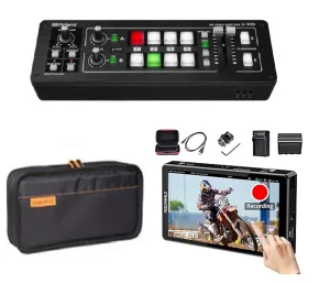 Roland V-1HD 4 x HDMI Switcher   FEELWORLD CUT6 DSLR Monitor Bundle with Battery, Charger, Case