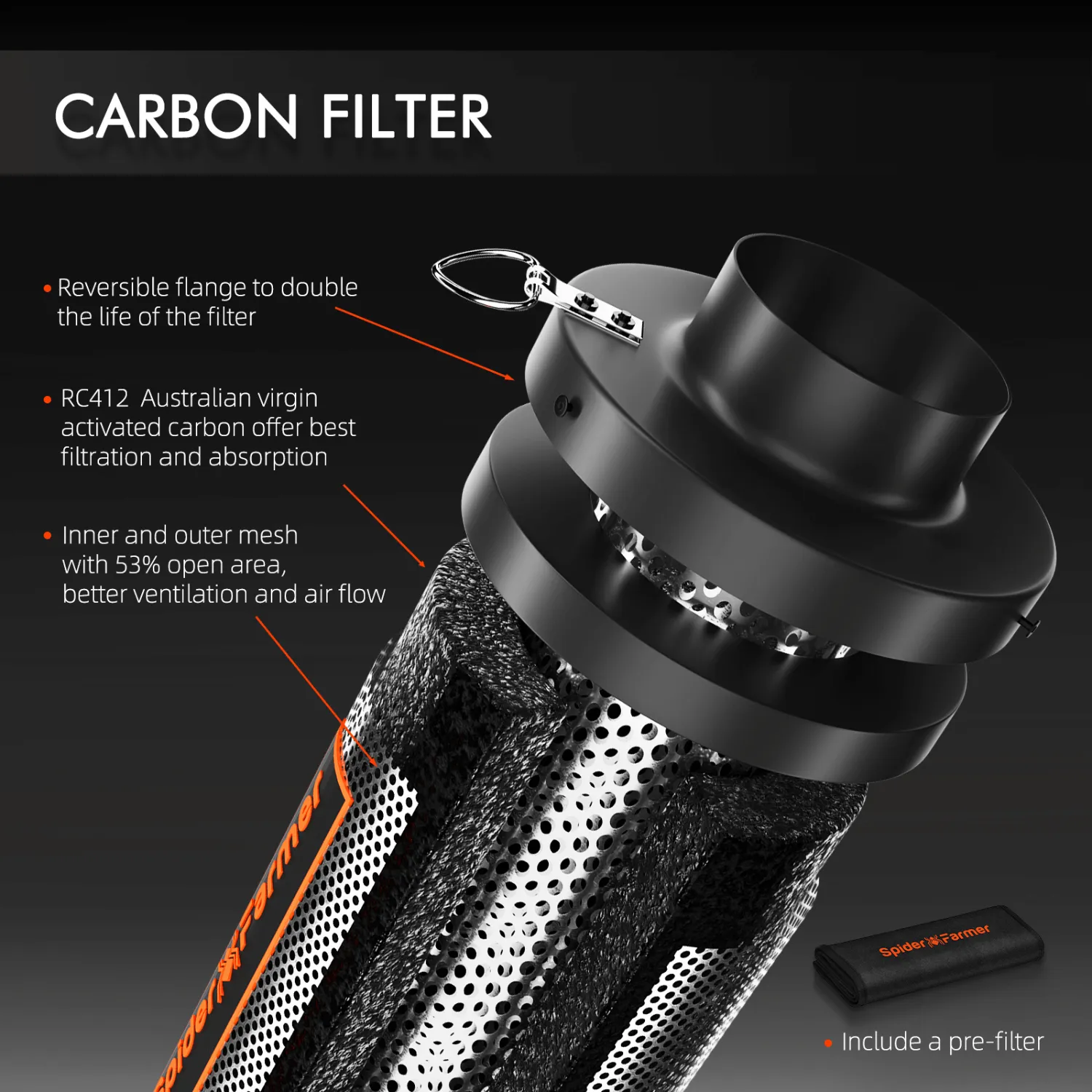 Spider Farmer Grow Kit 4" Inline Fan and Carbon Filter Combo