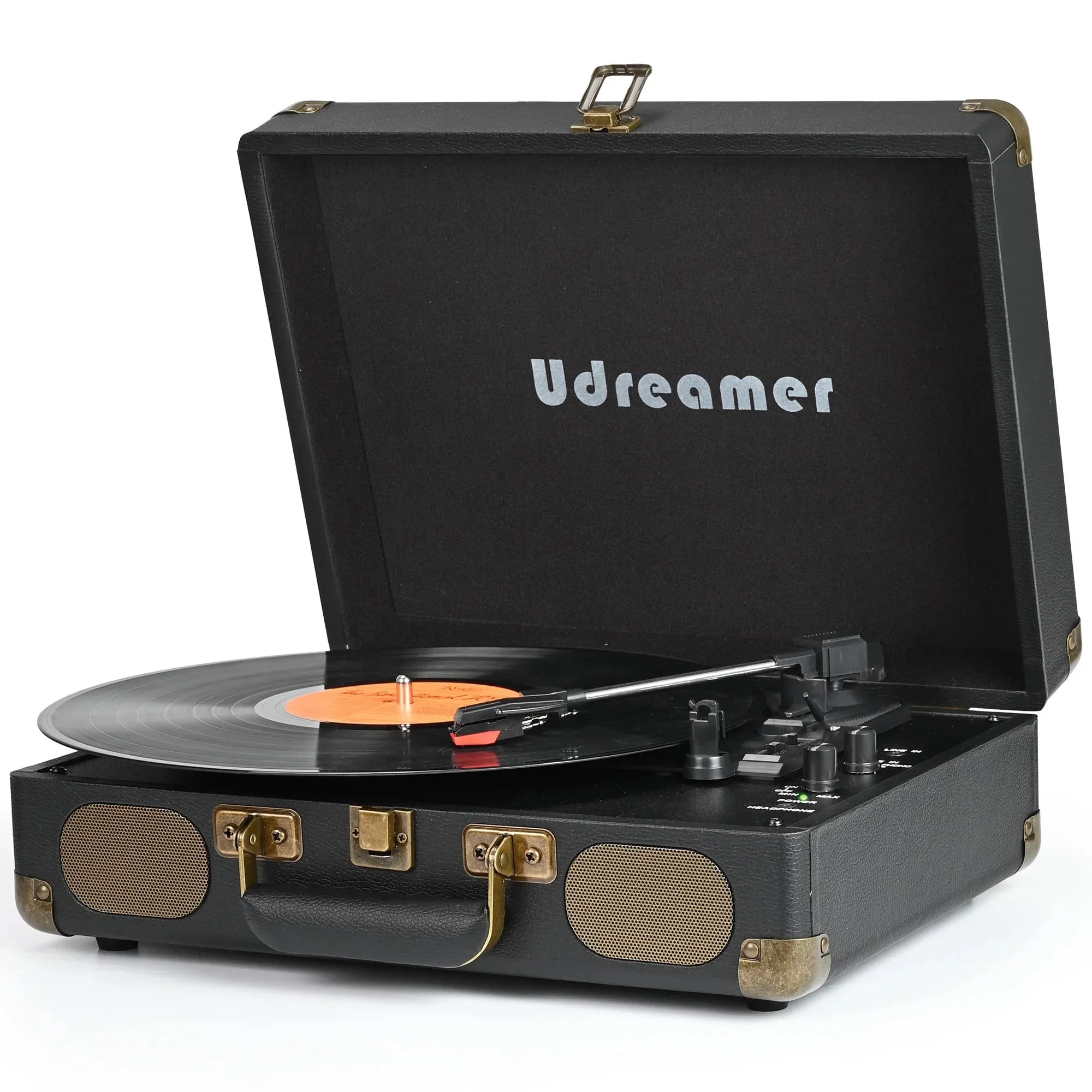 Udreamer Bluetooth Portable Suitcase Record Player with 3-speed Turntable & Built-in Speakers | Black