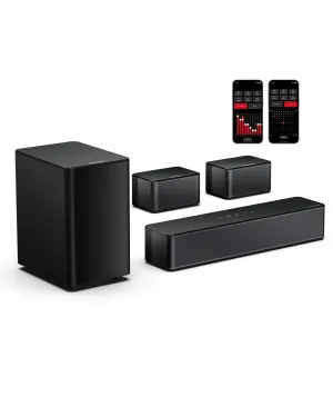 ULTIMEA 5.1 Surround Sound System for TV, Virtual Surround Sound Bar for Smart TV, APP Control, Home Theater Surround Speakers and Subwoofer Adjustable, Peak Power 320W, Poseidon D50 (2025 New Model)