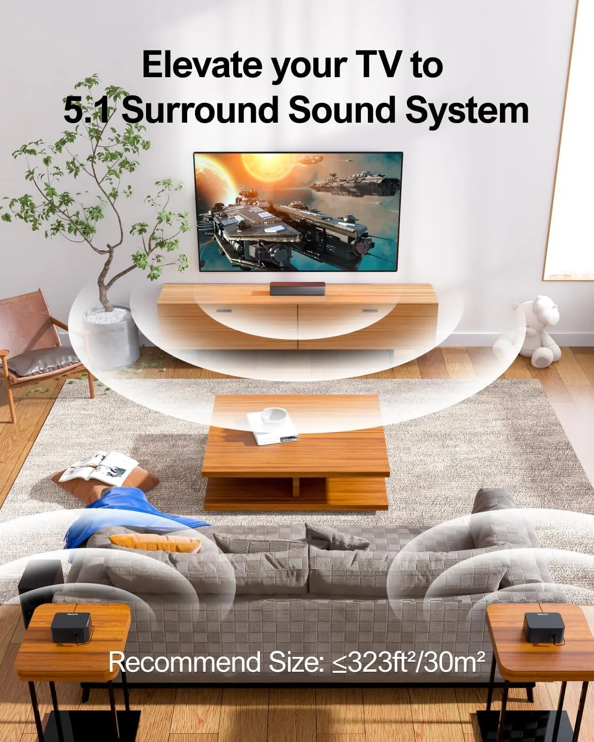 ULTIMEA 5.1 Surround Sound System for TV, Virtual Surround Sound Bar for Smart TV, APP Control, Home Theater Surround Speakers and Subwoofer Adjustable, Peak Power 320W, Poseidon D50 (2025 New Model)