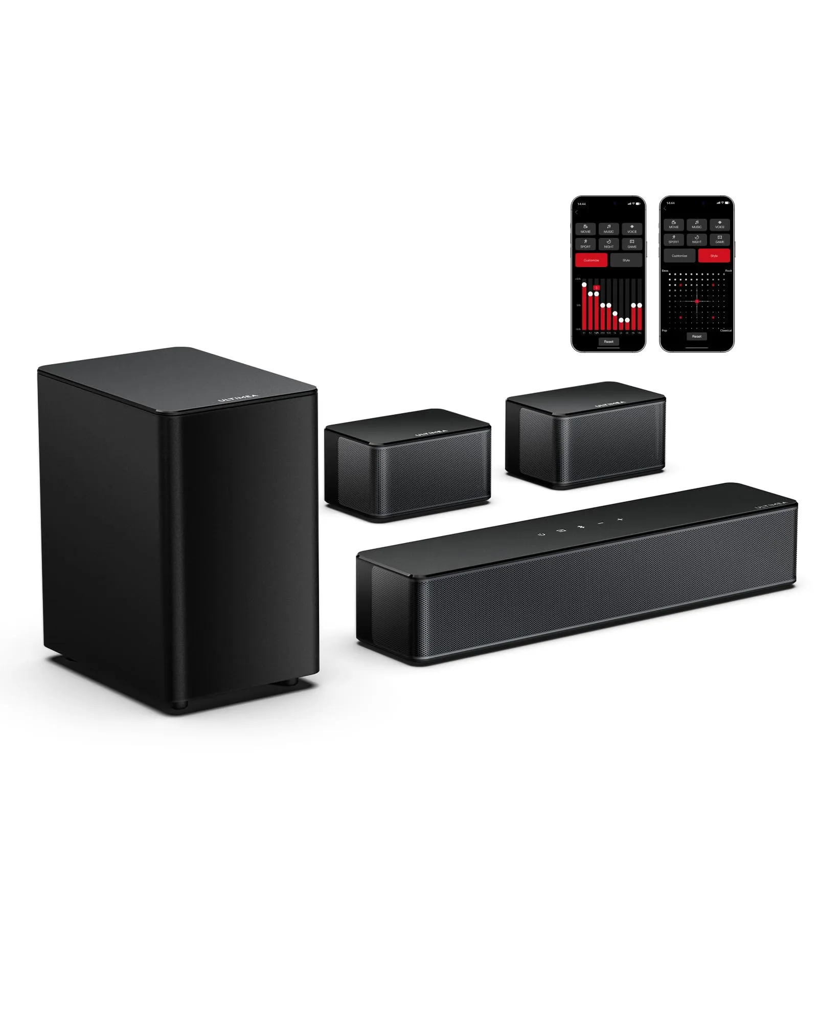 ULTIMEA 5.1 Surround Sound System for TV, Virtual Surround Sound Bar for Smart TV, APP Control, Home Theater Surround Speakers and Subwoofer Adjustable, Peak Power 320W, Poseidon D50 (2025 New Model)
