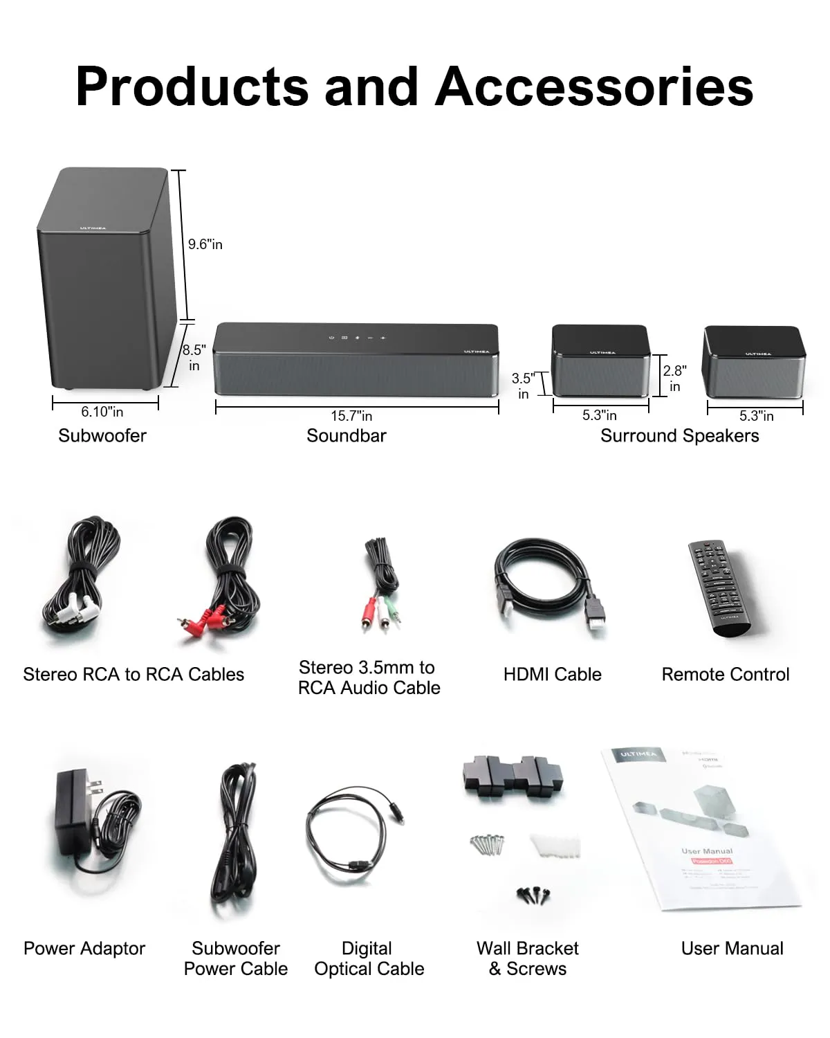 ULTIMEA 5.1 Surround Sound System for TV, Virtual Surround Sound Bar for Smart TV, APP Control, Home Theater Surround Speakers and Subwoofer Adjustable, Peak Power 320W, Poseidon D50 (2025 New Model)