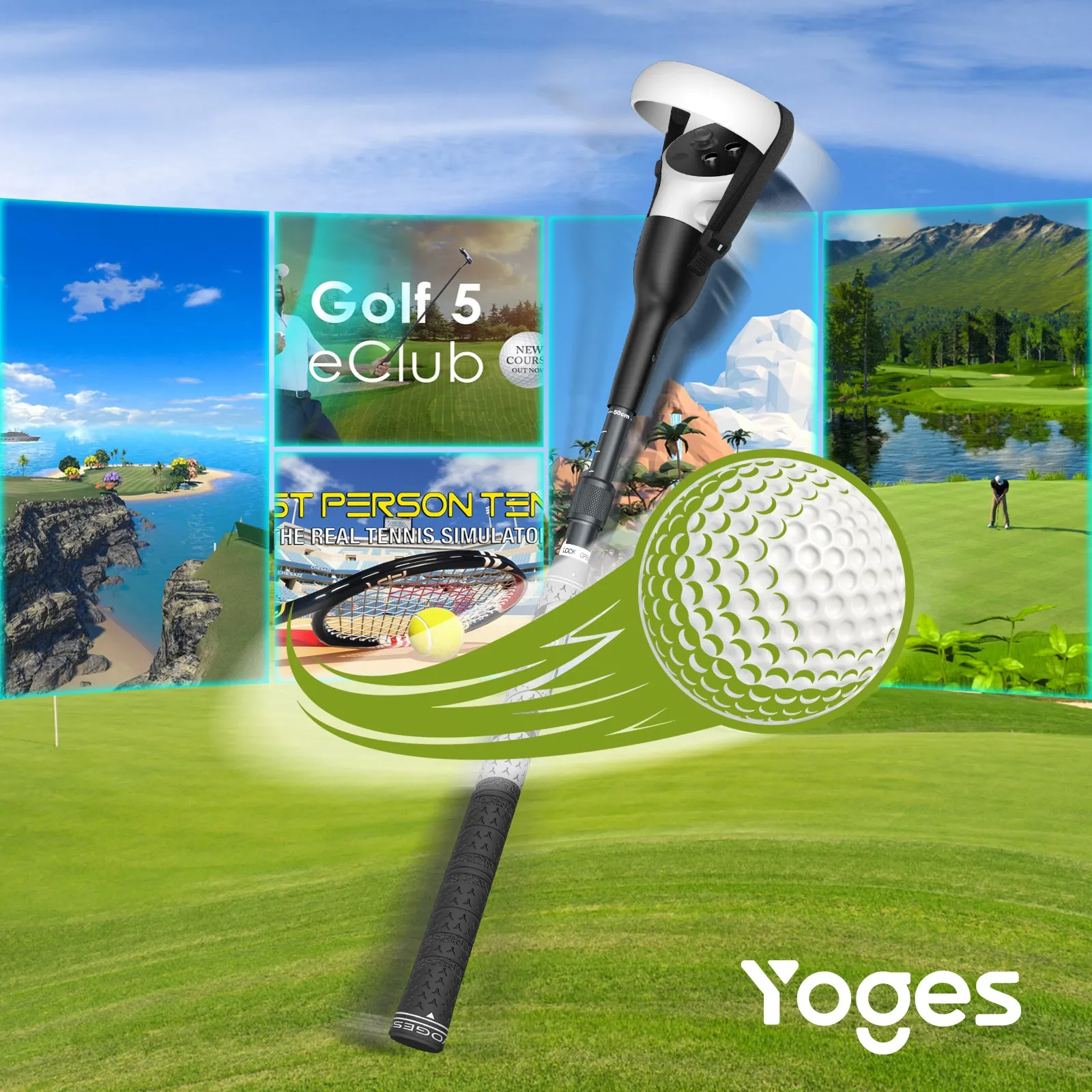 YOGES VR Q6 Golf Handle Compatible with Meta Quest 2 Controller,  Adjustable Length Grip for Golf  , Golf 5 eClub